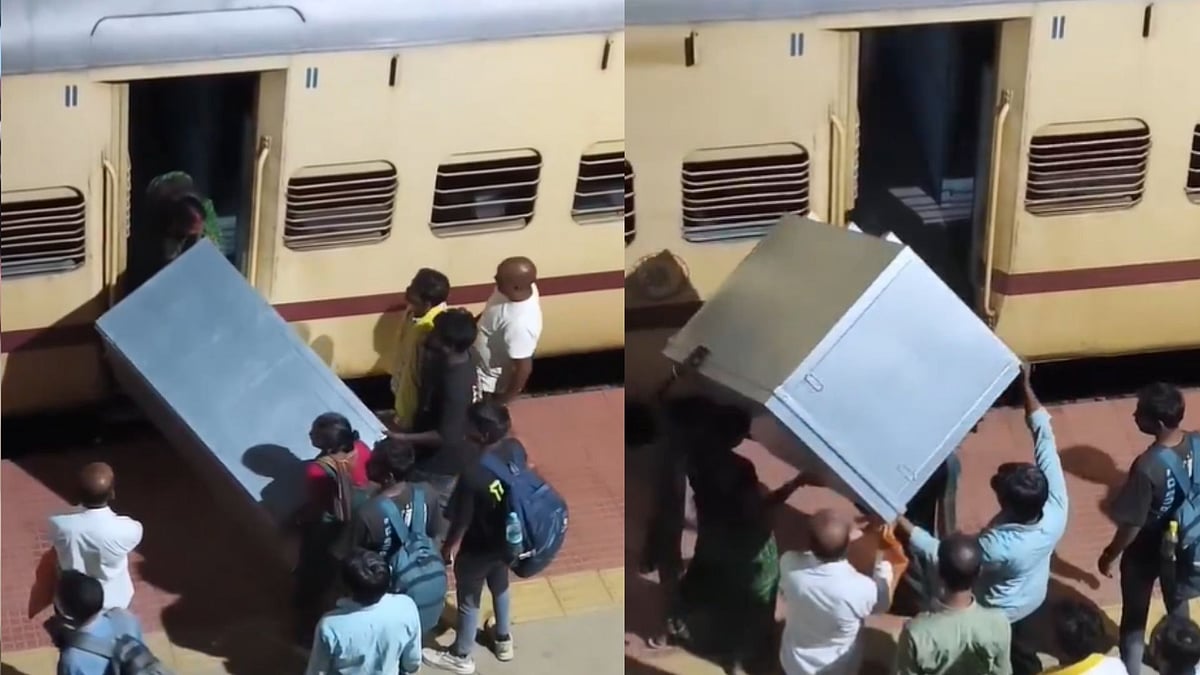 'Kitne Tejasvi Log Hai Ye': Passengers Try To Fit Massive Metal Box Into Train Coach; Internet Can't...