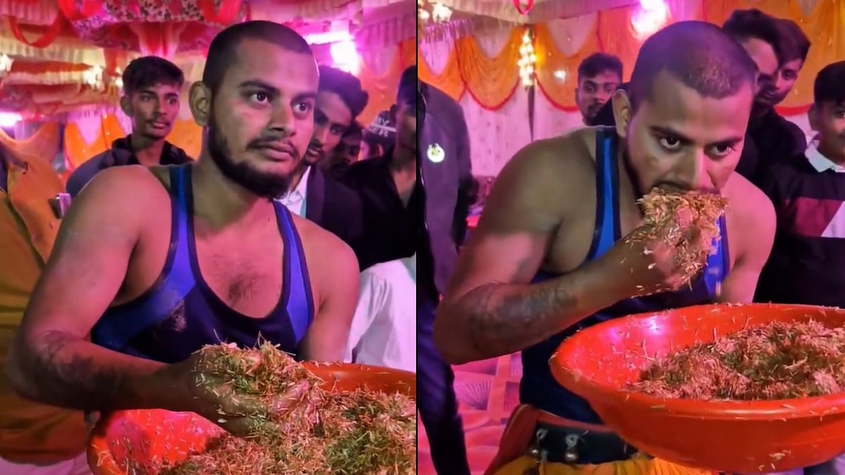 'Sach Me Bhusa Kha Liya': Man Eats Animal Chaff As Bystanders Watch In Shock - Watch Viral Video