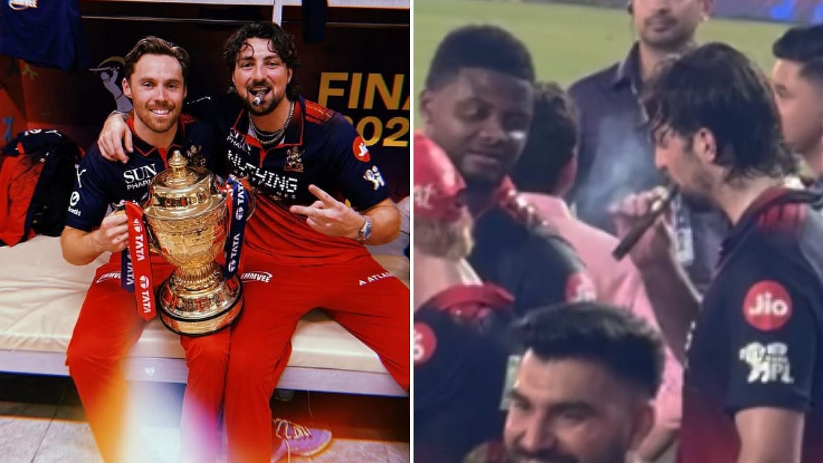 Viral Video Shows Tim David Smoke Cigar At Narendra Modi Stadium During RCB's IPL 2026 Title Celebrations