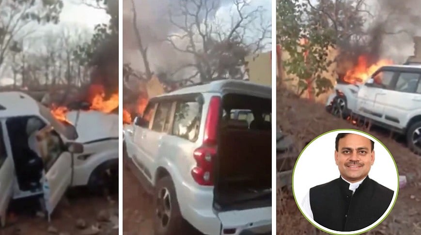 Congress MLA Escapes As SUV Bursts Into Flames After Crash While Saving Cow In MP's Seoni-- VIDEO