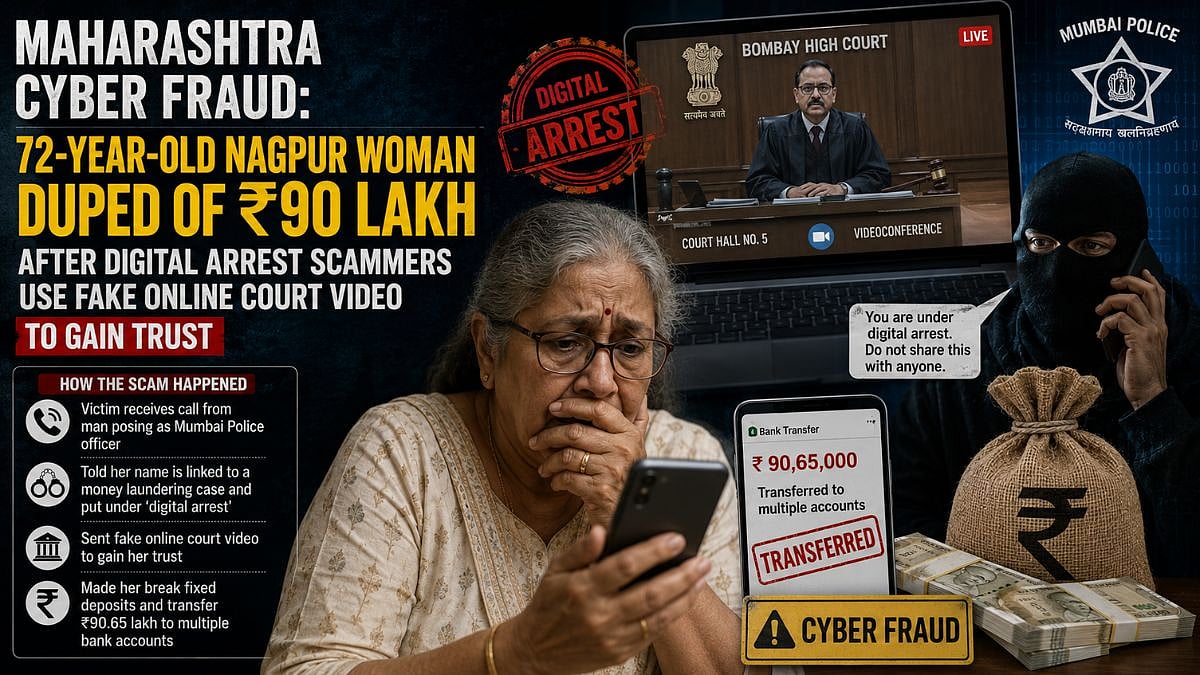 Maharashtra Cyber Fraud: 72-Year-Old Nagpur Woman Duped Of ₹90 Lakh After Digital Arrest Scammers Use Fake Online Court Video To Gain Trust