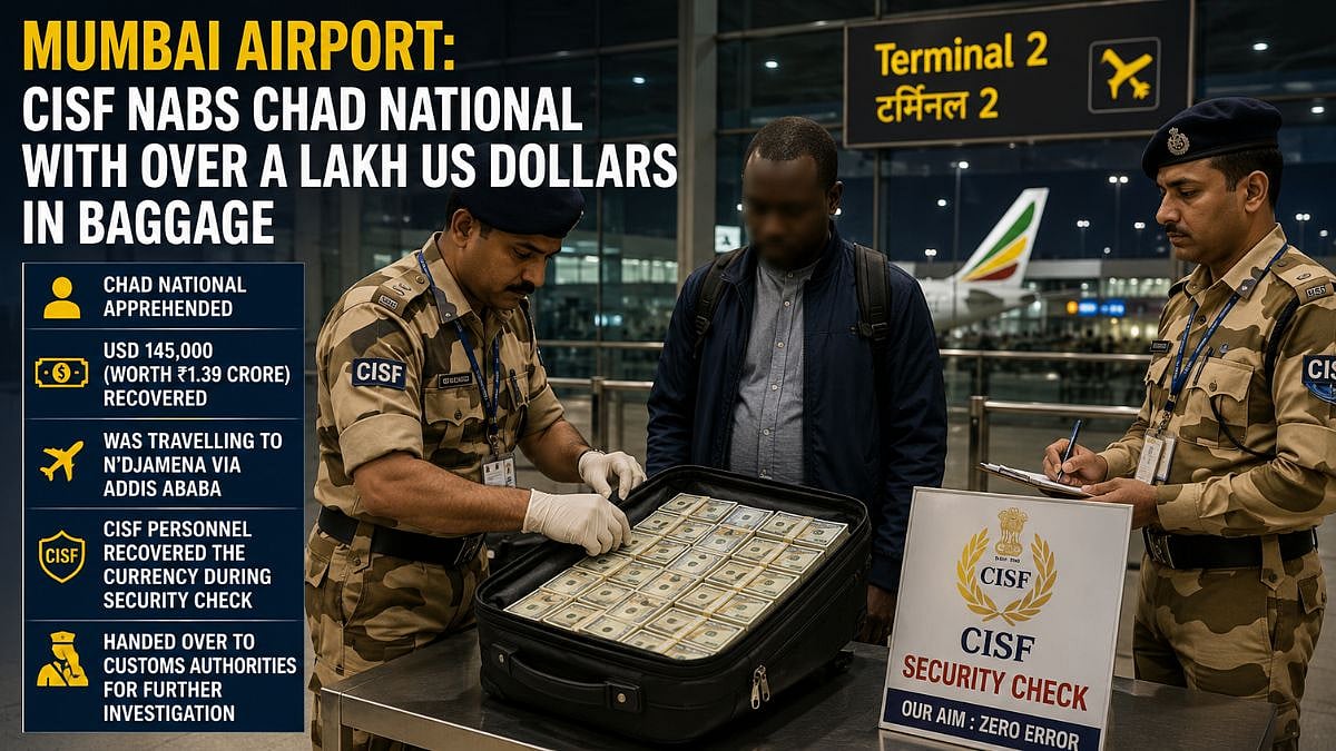 Mumbai Airport: CISF Nabs Chad National With USD 145,000 Worth ₹1.39 Crore In Baggage