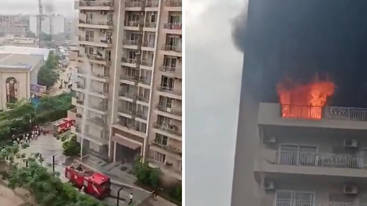 Noida Building Fire: AAP Targets BJP Over Water Jet Extinguisher Reaching Just 6th Floor As Blaze Engulfs Floor 12; Video