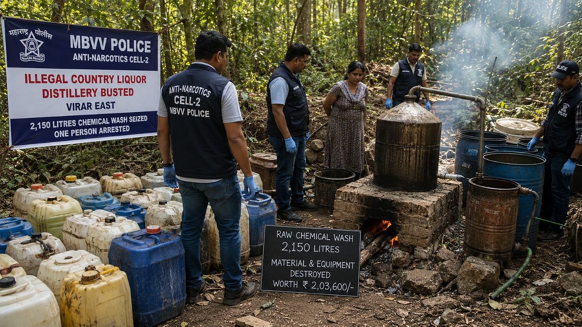 Palghar Crime: MBVV Police Bust Illegal Liquor Distillery In Virar Forest, Seize 2,150 Litres Of Chemical Wash; Woman Arrested