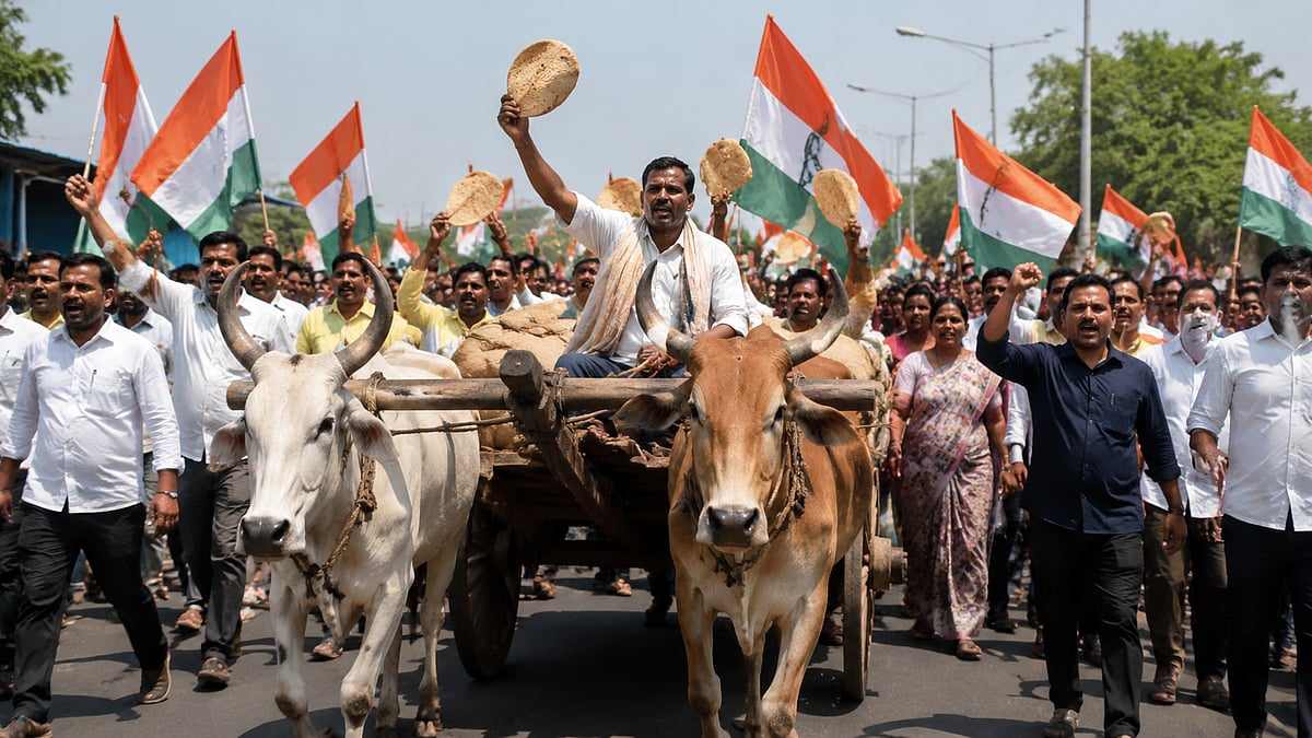 MVA Stages Jan Akrosh Morcha In Uran With Bullock Cart & Bhakri Protest Against Soaring Inflation & Fuel Prices