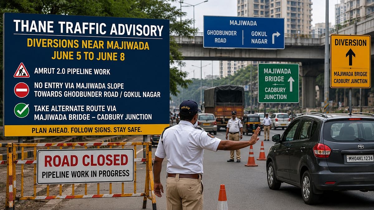 Attention Thanekars! Police Announce Traffic Diversions Near Majiwada From June 5 To 8 For Amrut 2.0 Pipeline Work; Check Alternate Routes