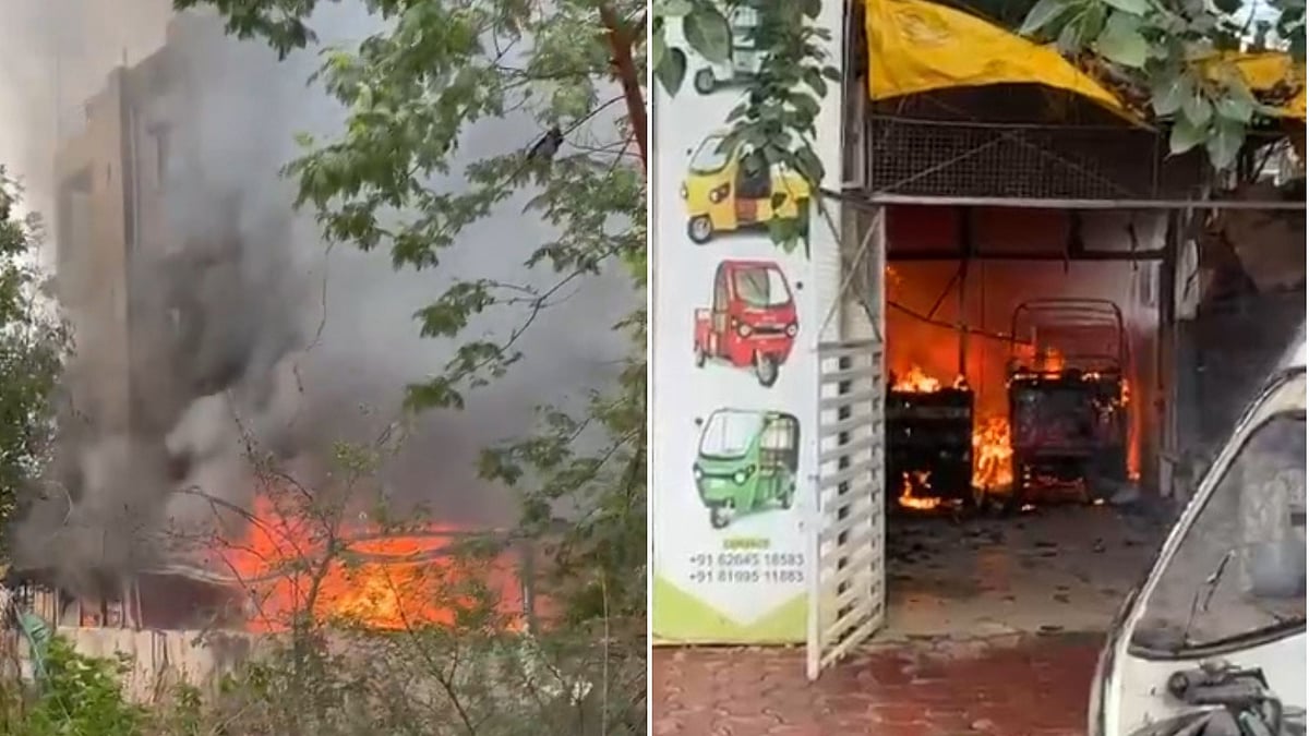Major Fire At EV Showroom Traps Residents; Family Rescued Using Ladder & Rope 