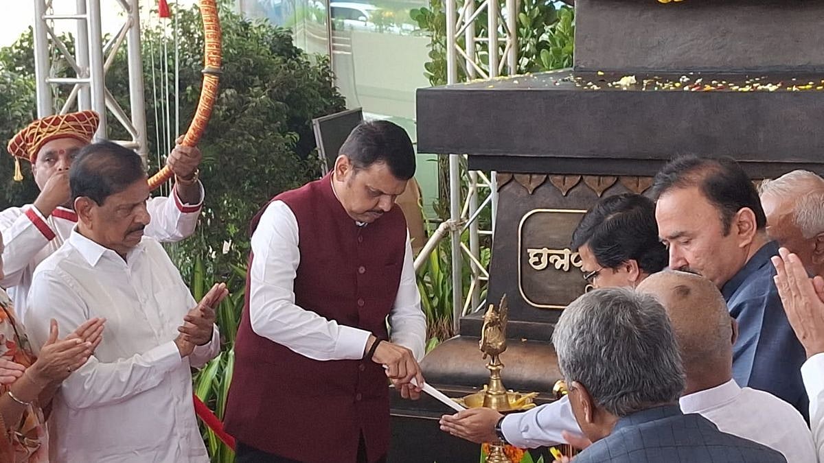 Maharashtra CM Devendra Fadnavis unveils 12-foot-tall bronze bust of Shivaji Maharaj At Navi Mumbai Airport on Shivrajyabhishek Din