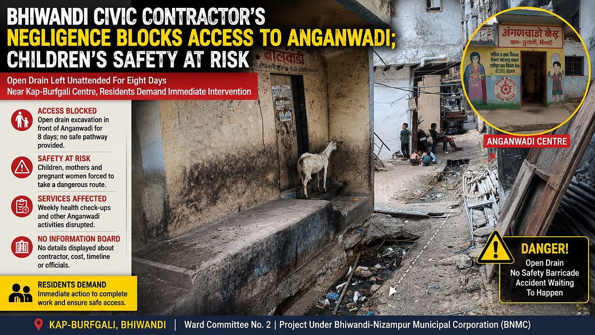 Bhiwandi Civic Contractor's Negligence Blocks Access To Anganwadi; Children's Safety At Risk