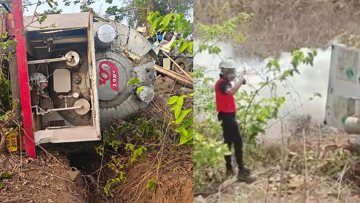 Palghar: Gas Tanker Overturns On Mumbai-Gujarat Highway; CO2 Leak Triggers Emergency Response - VIDEO