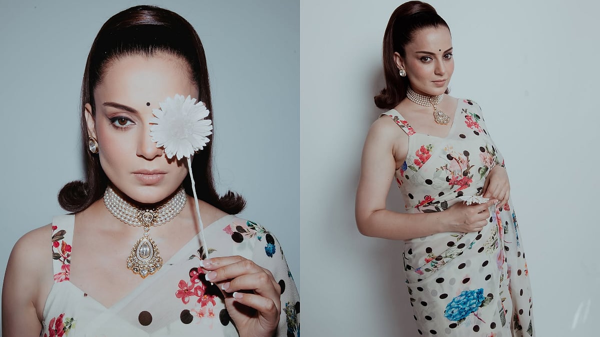 Kangana Ranaut Brings Vintage Glamour At Mumbai Event In Floral Polka-Dot Saree & Statement Pearls