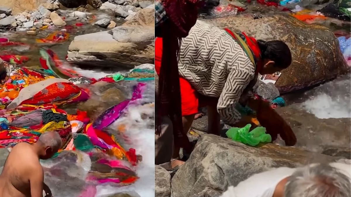 Devotion Or Pollution? Viral Video Shows Sarees Dumped In The Sacred Rivers Of Gangotri And Yamunotri Dham; Netizens Demand Action