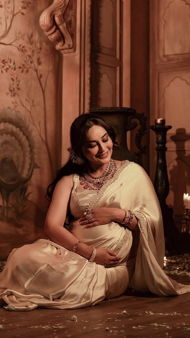 Surbhi Jyoti Glows As New Mom In Latest Maternity Photoshoot, Flaunts Her Baby Bump In Royal Saree Look