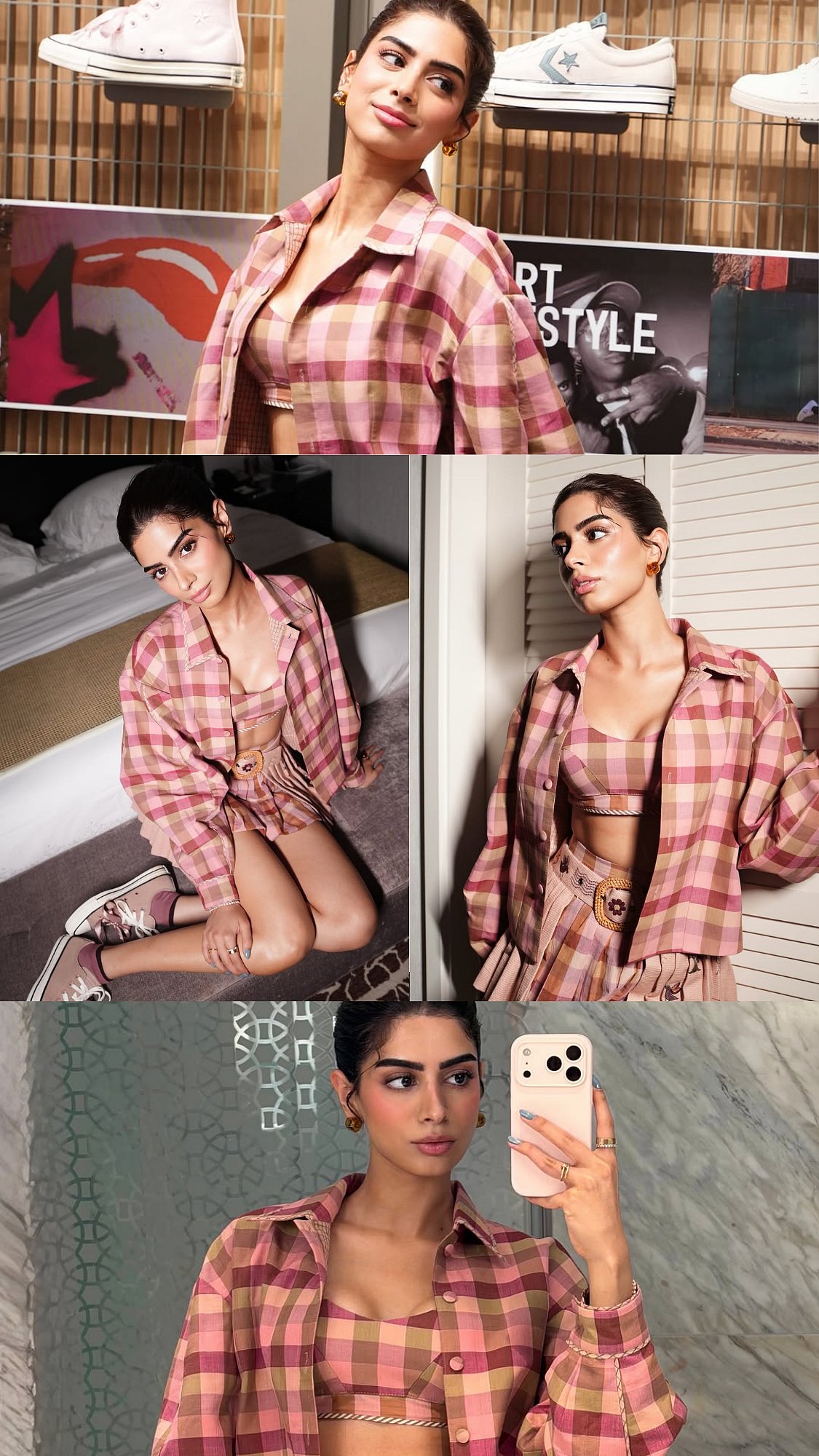 Khushi Kapoor Turns Up The Heat In A Pink Checkered Mini Skirt Co-Ord Set