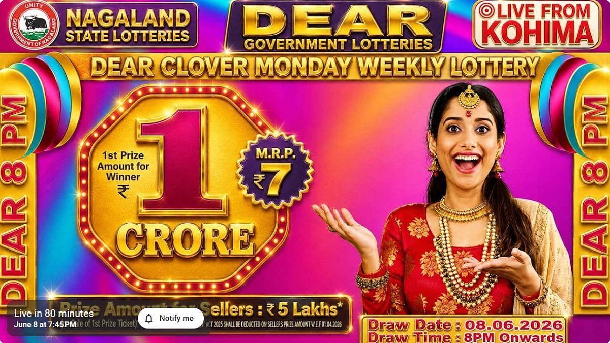 Nagaland State Lottery Result: June 8, 2026, 8 PM Live - Watch Streaming Of Winners List Of Dear Clover Sambad Night Monday Weekly Draw
