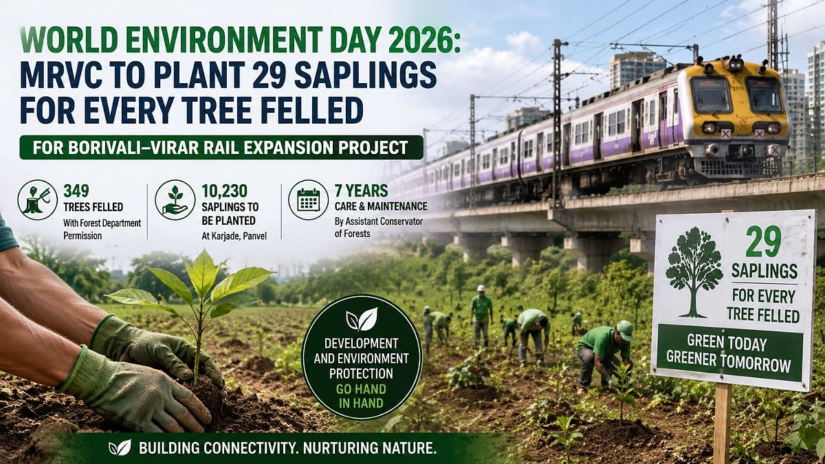 World Environment Day 2026: MRVC To Plant 29 Saplings For Every Tree Felled For Borivali–Virar Rail Expansion Project