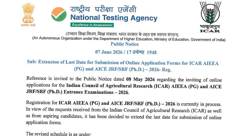 Missed Applying For ICAR AIEEA PG And AICE JRF/SRF 2026? NTA Extends Registration Deadline Till June 10; Here's How To Apply