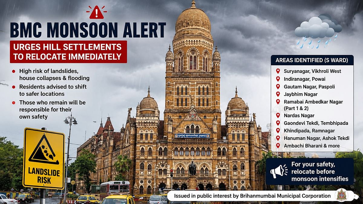 Mumbai Monsoon Alert: BMC Urges Residents Of Vikhroli, Bhandup Hill Settlements To Relocate Amid Landslide Risk