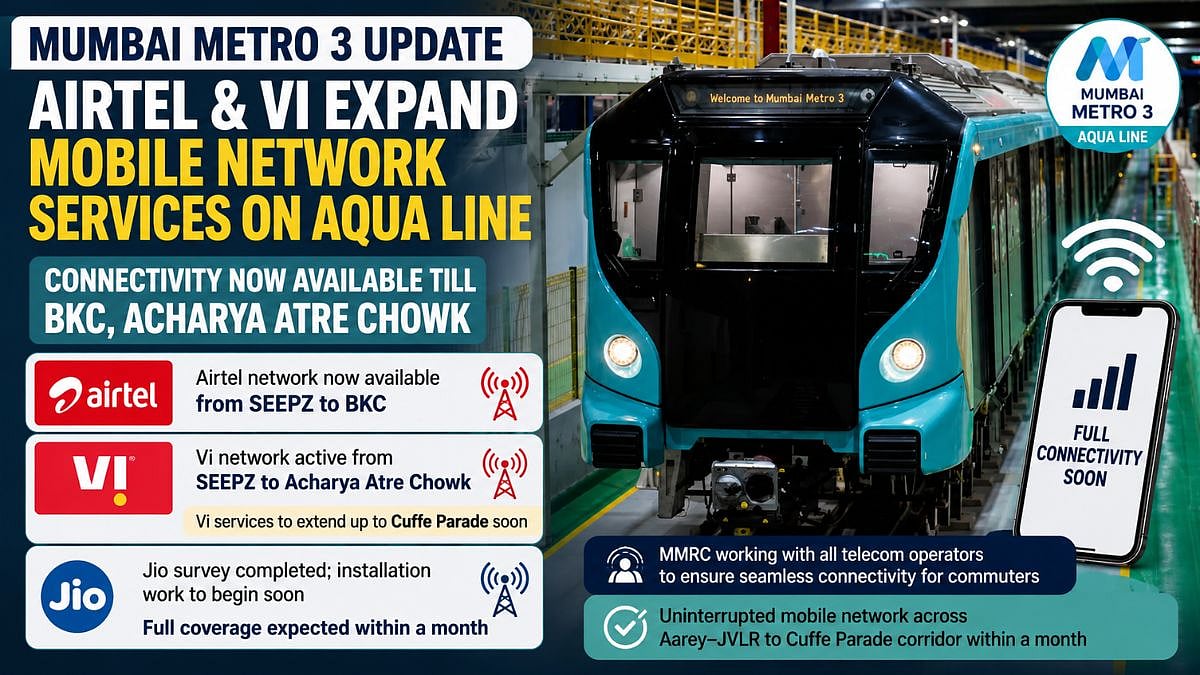 Mumbai Metro 3 Update: Airtel & Vi Expand Mobile Network Services On Aqua Line; Coverage Now Extended Till BKC And Acharya Atre Chowk