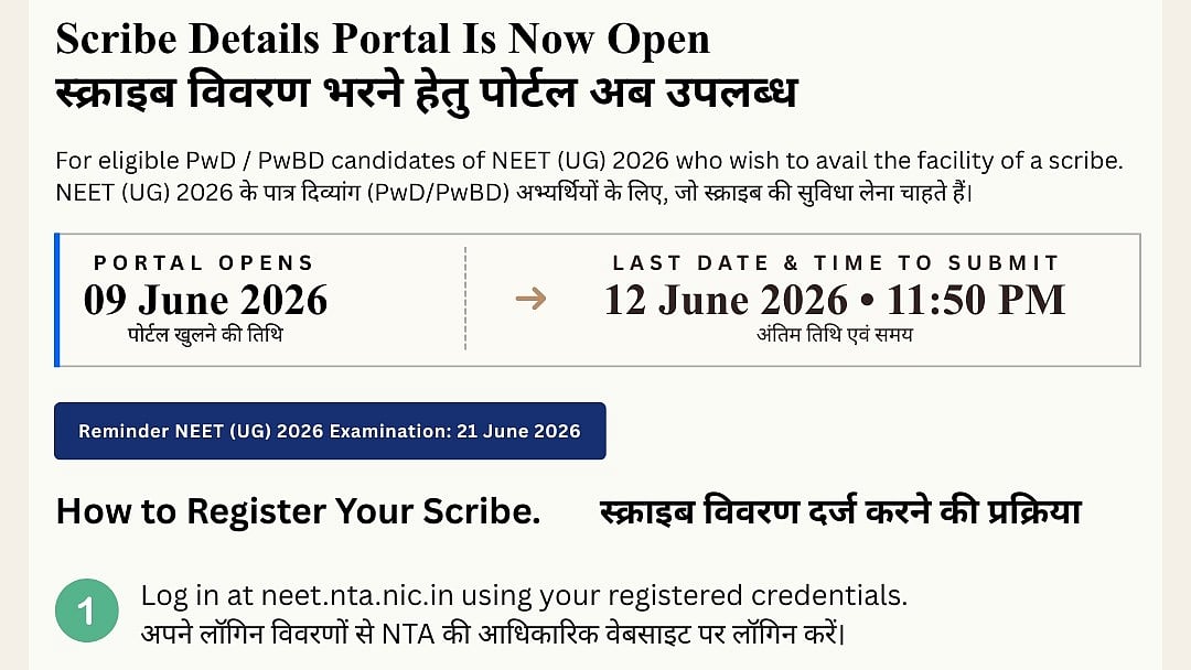 NEET UG 2026 Re-Exam: Scribe Registration Window Closes Today; PwD/PwBD Candidates Must Submit Details By 11:50 PM