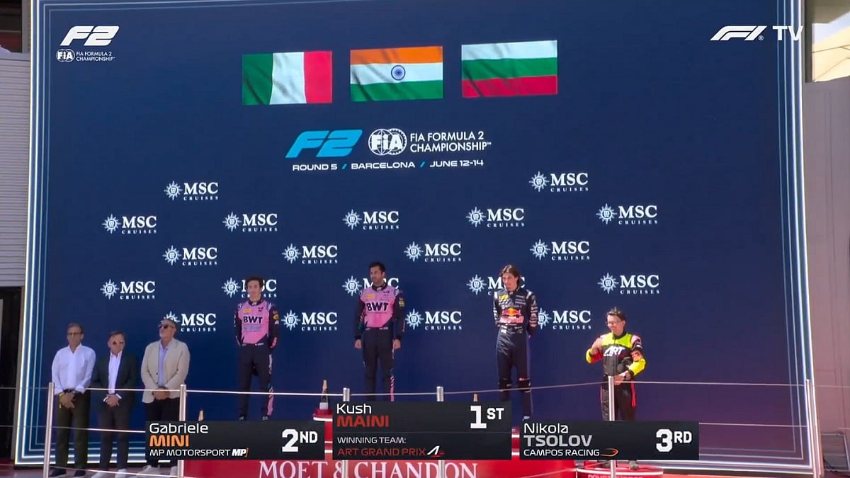 Indian National Anthem Echoes In Spain As Kush Maini Wins Formula 2 Sprint Race In Barcelona | VIDEO Viral