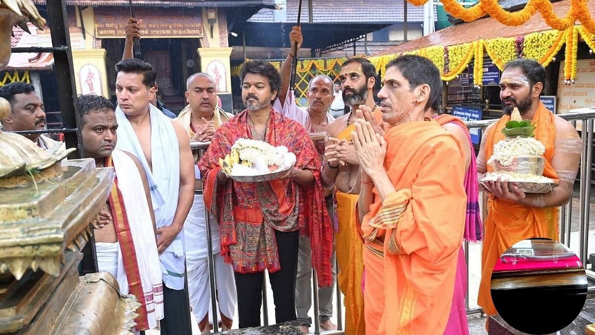 Tamil Nadu CM Vijay Visits Mookambika Temple, Donates 1.6 Kg Silver Sword To The Deity