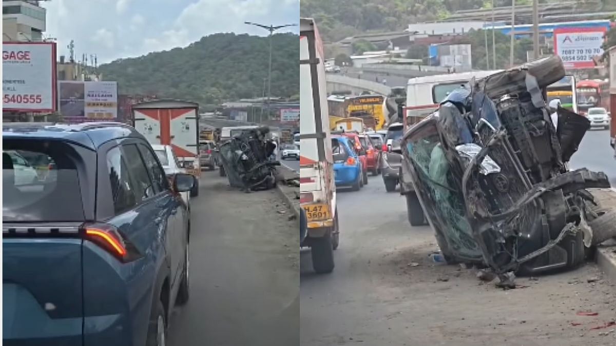 Mira Bhayandar Accident: Speeding Car Loses Control, Overturns Near Kashimira On Western Express Highway; 1 Injured | VIDEO