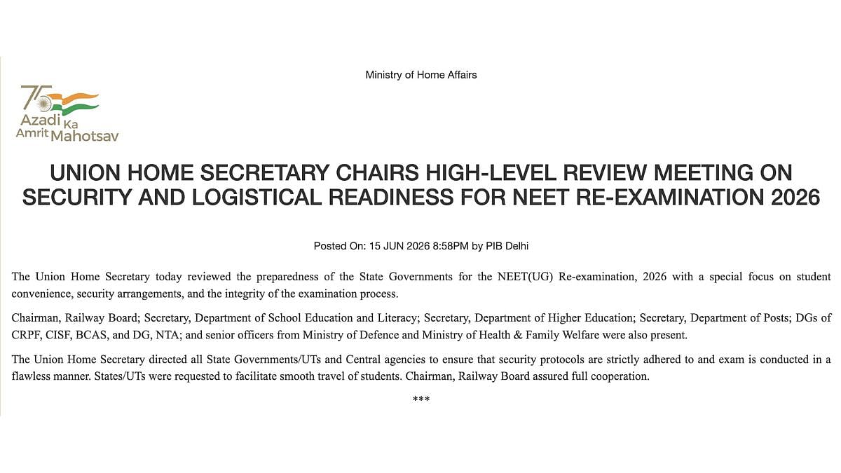 Union Home Secretary Govind Mohan Chairs High-Level Meeting To Review Security Preparedness For NEET-UG Re-Examination 2026