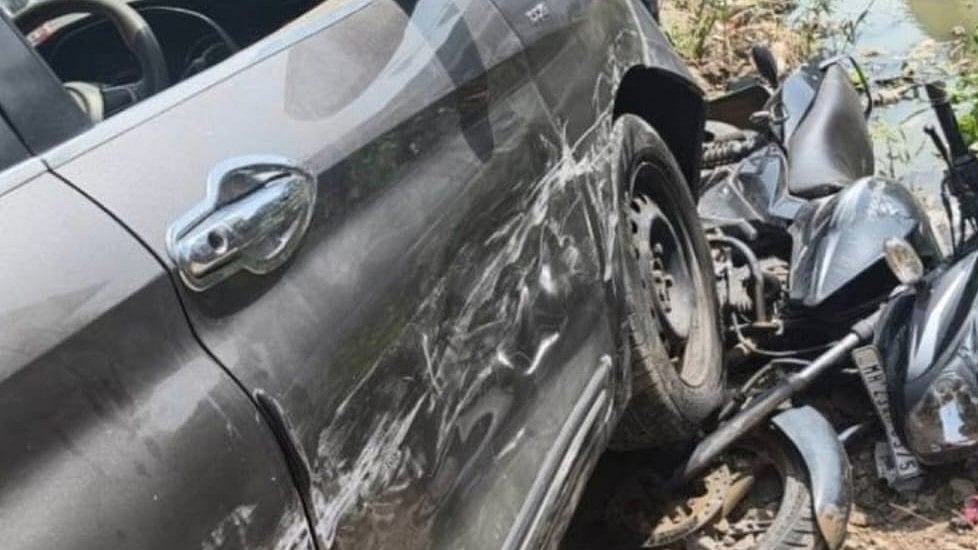 Speeding Car Rams Two Vehicles In Beed; Motorcyclist Escapes With Minor Injuries