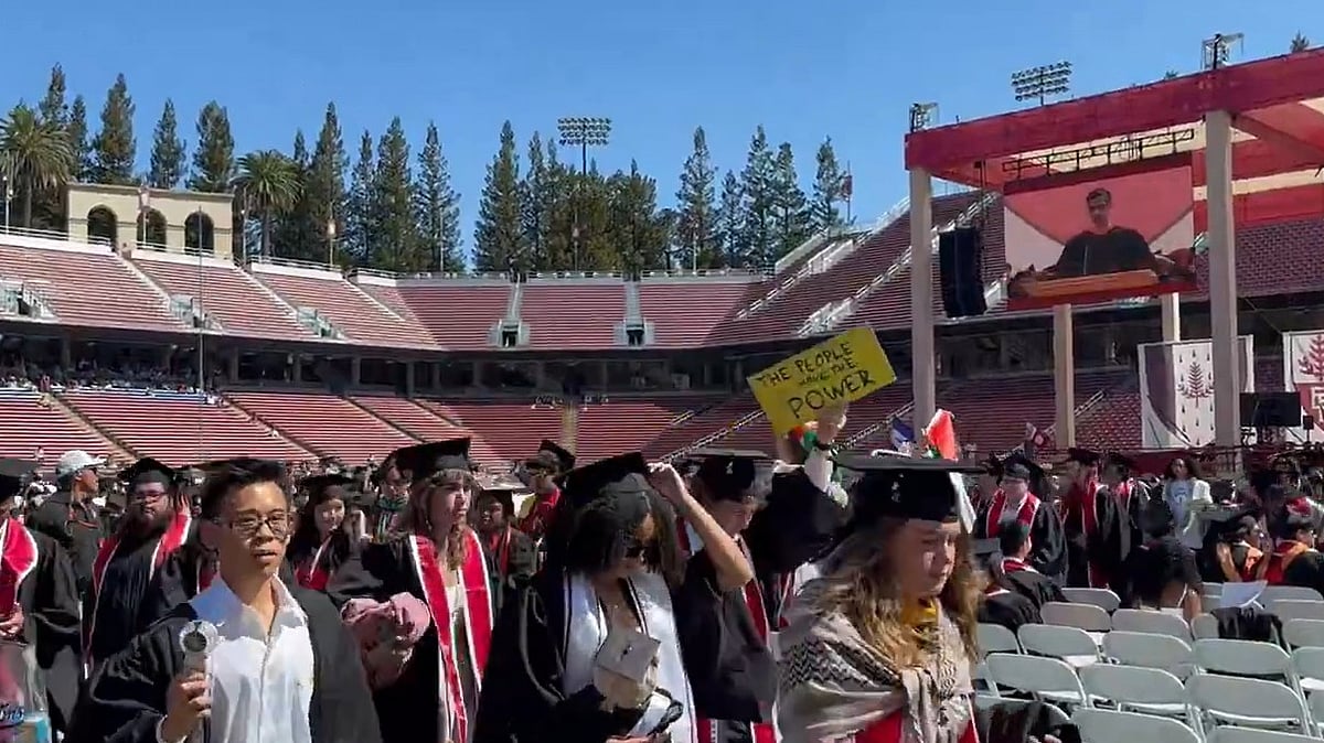 'Free Free Palestine' Slogans Raised As Hundreds Of Students Walk Out During Google CEO Sundar Pichai's Stanford Commencement Address | VIDEO 