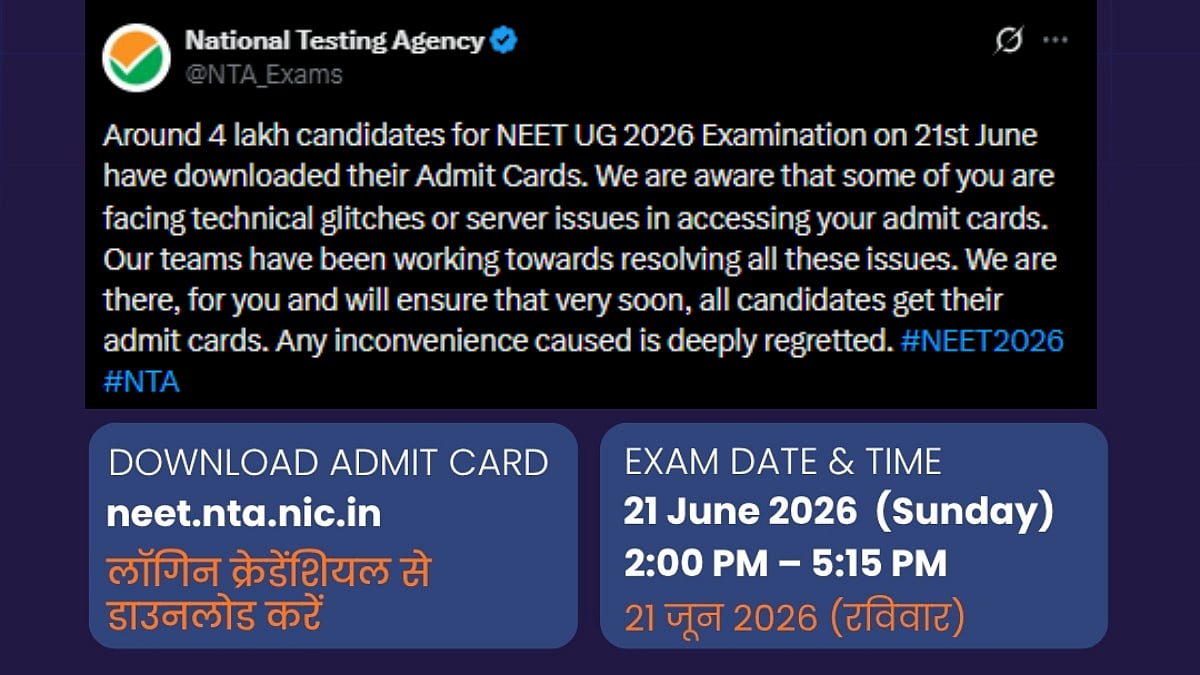 NEET UG 2026 Re-Exam: 4 Lakh Candidates Download Admit Cards, NTA Acknowledges Technical Glitches