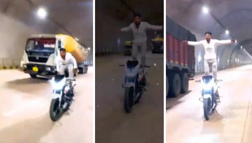 Youth Performs Dangerous Stunt On Moving Bike Inside MP's Longest Mohania Tunnel In Rewa-- VIDEO
