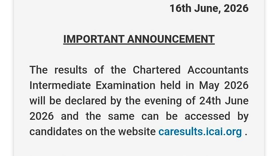 ICAI CA Intermediate Result 2026 Date Announced: Results On June 24 At caresults.icai.org