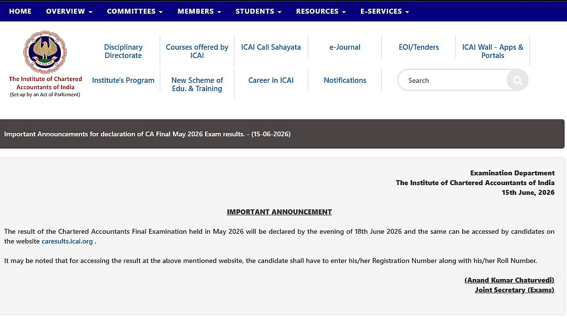 ICAI CA Final May 2026 Result Date Confirmed; Scorecards To Be Released On June 18