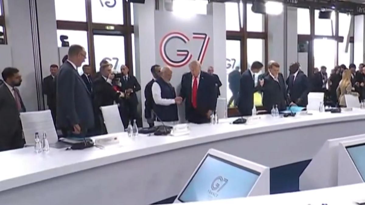 No Hug, Only Handshake! Modi & Trump Meet At G7 Summit After 16 Months - Video