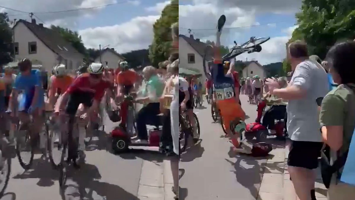Elderly Woman On Scooter Sends Cyclists Flying; Triggers Multi-Rider Crash At German Cycling Race - Watch Viral Video