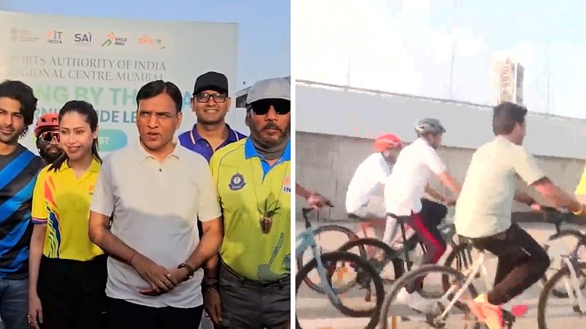 Union Minister Mansukh Mandaviya Leads Fit India Cyclothon At Mumbai’s Worli Seafront Ahead Of International Yoga Day; Jackie Shroff Accompanies - VIDEO