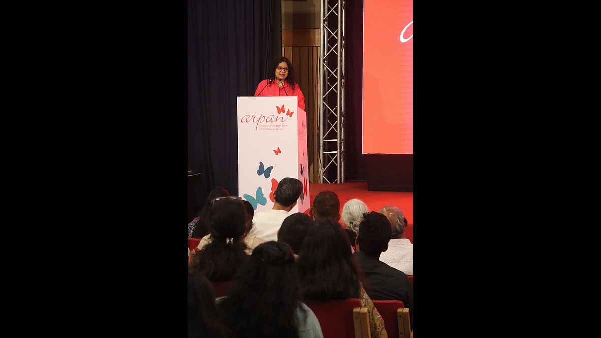 Pooja Taparia, founder and CEO of Arpan speaking at the event