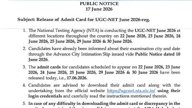 NTA Releases UGC NET June 2026 Admit Card; Exam On June 22