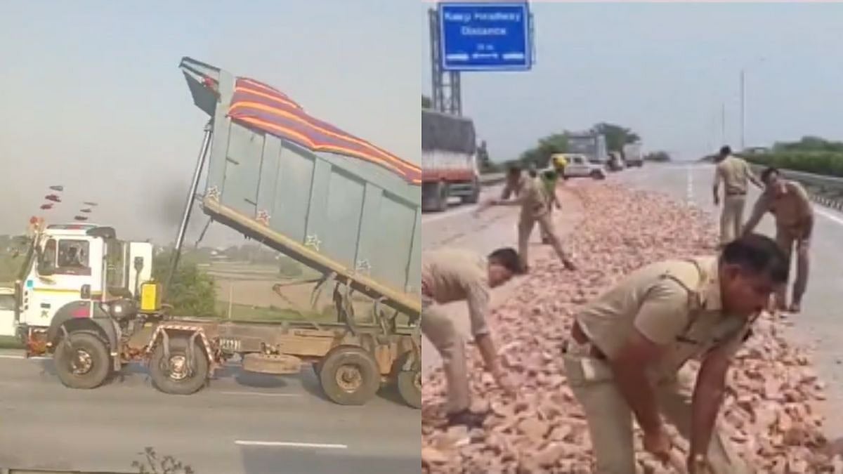 Dramatic Video: Overloaded Truck Dumps Rocks On Eastern Peripheral Expressway To Evade RTO Checks