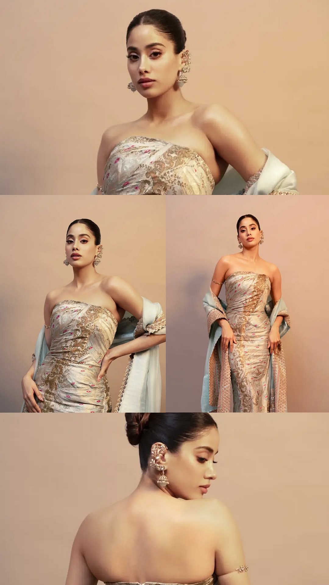 Janhvi Kapoor Exudes Regal Glam In Strapless Anamika Khanna Ensemble And Statement Jhumkas
