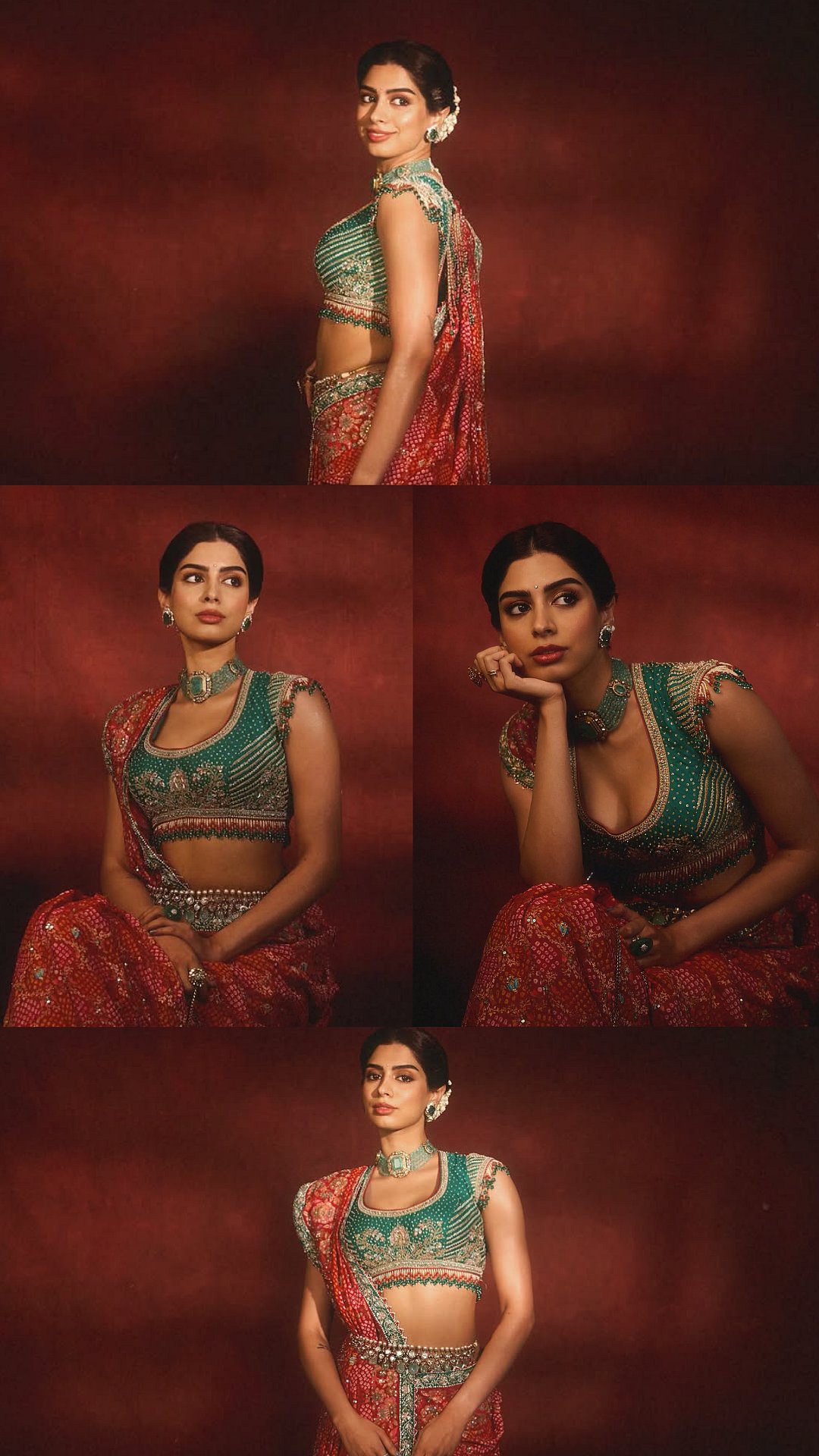 'You Look Like A Painting': Khushi Kapoor Stuns In Handcrafted Ethnic Emerald Blouse & Red Bandhej Drape Paired With Gajra
