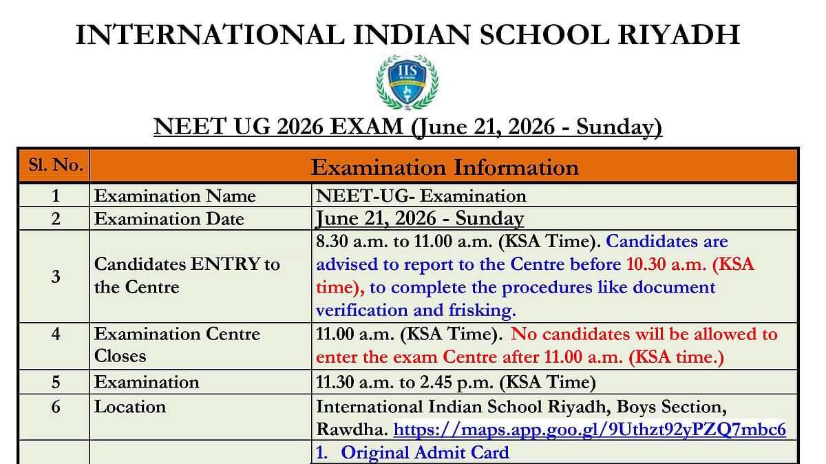 NEET UG 2026 Re-Exam: NTA Releases Riyadh Centre Guidelines; Check Exam Timings, Entry Rules
