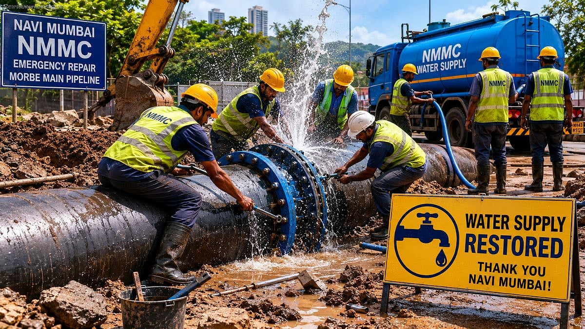 Navi Mumbai: NMMC Restores Water Supply After Emergency Repair Of Leak In Morbe Main Pipeline