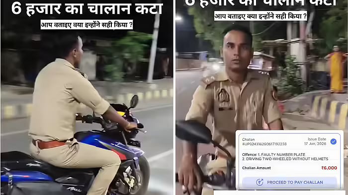 'Where Is Your Helmet?' Man Issued ₹6,000 Challan Calls Out Prayagraj Cop For Riding Without Helmet - VIDEO