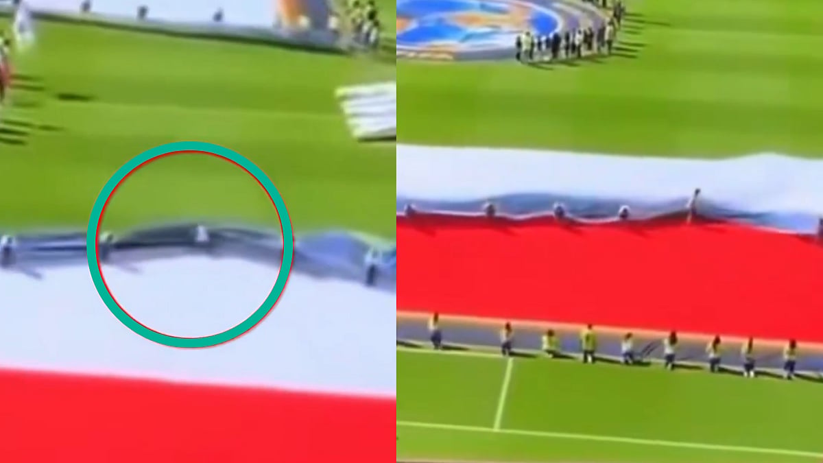 Watch Your Step! Volunteer Gets Trapped Inside Massive Flag During Match-Day Rehearsal Ahead Of FIFA World Cup 2026 Clash | Video