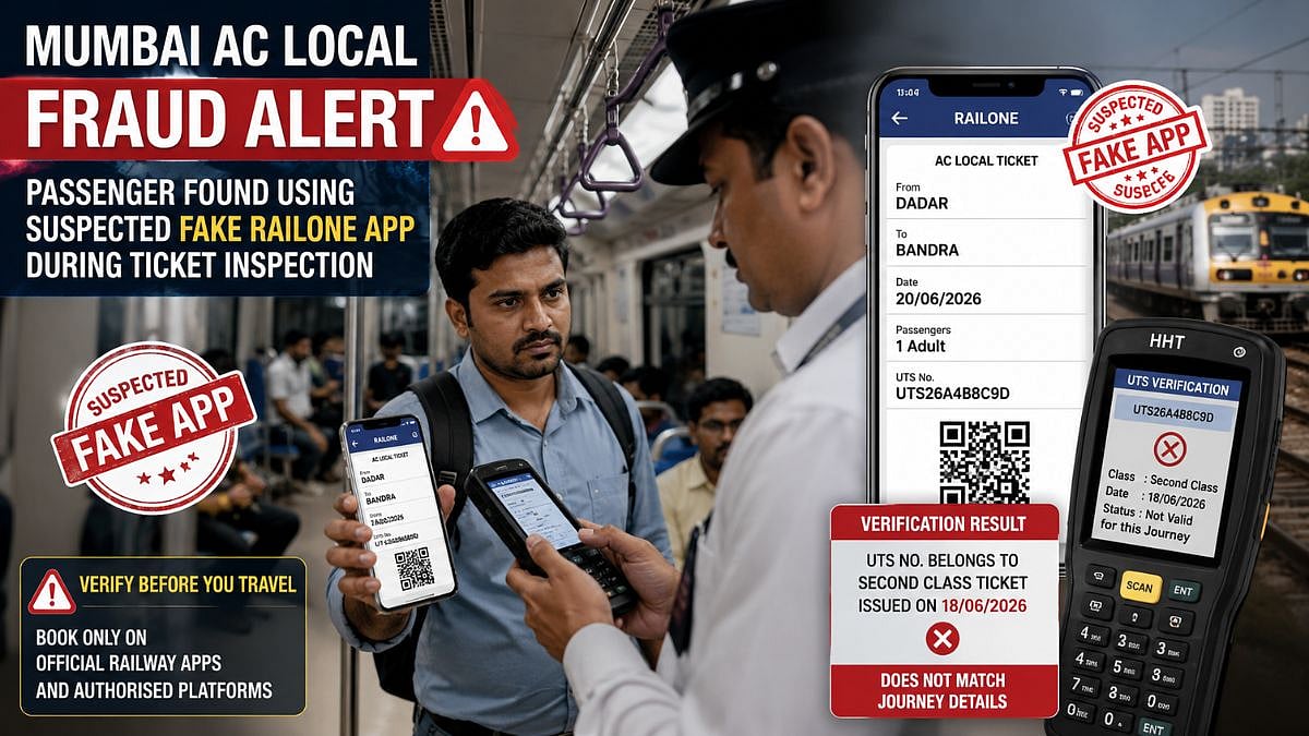 Mumbai AC Local Fraud Alert: Passenger Found Using Suspected Fake RailOne App During Ticket Inspection