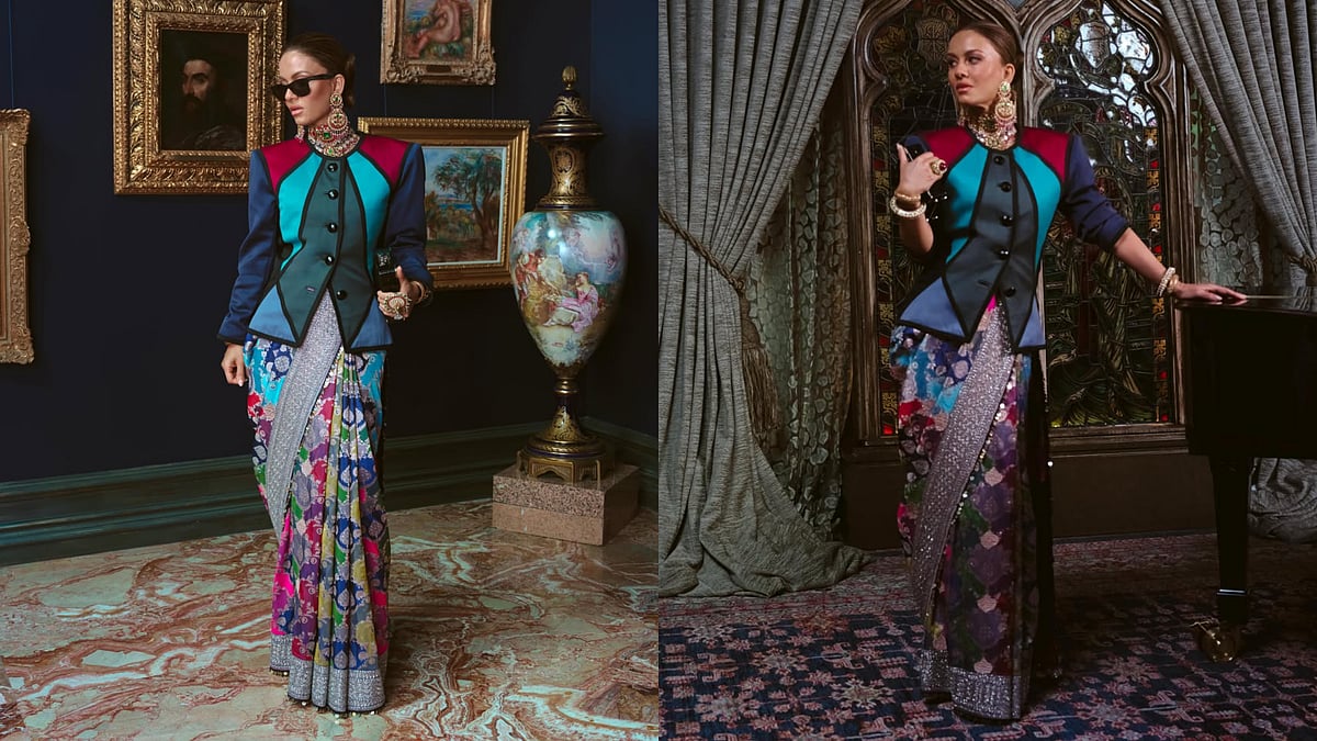 Natasha Poonawalla Ditches Traditional Blouse, Pairs Banarasi Saree With Rare 1980s YSL Jacket
