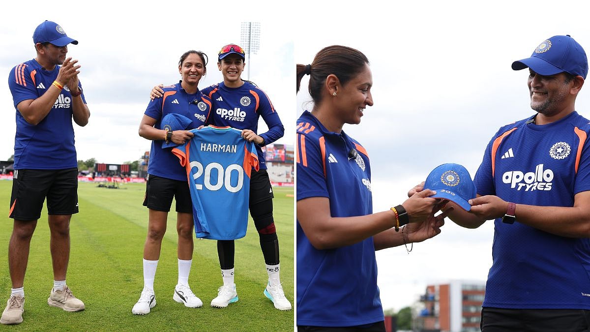History Maker! Harmanpreet Kaur Presented With Special '200 Jersey', Cap By Coach Muzumdar & Smriti Mandhana 