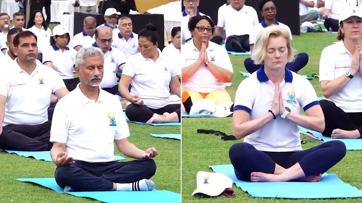 EAM S Jaishankar Performs Yoga With Norway Ambassador At New Delhi's Nehru Park On International Yoga Day | Video